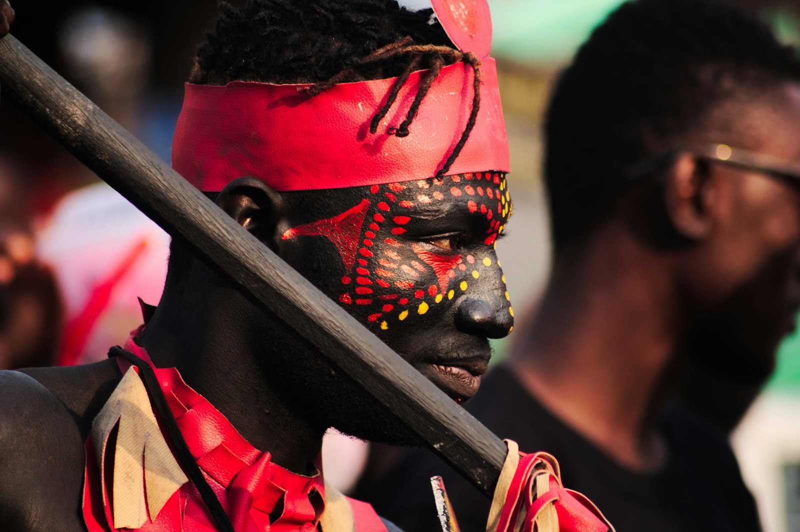 Performer in face paint at the Chale Wote street art festival in Accra